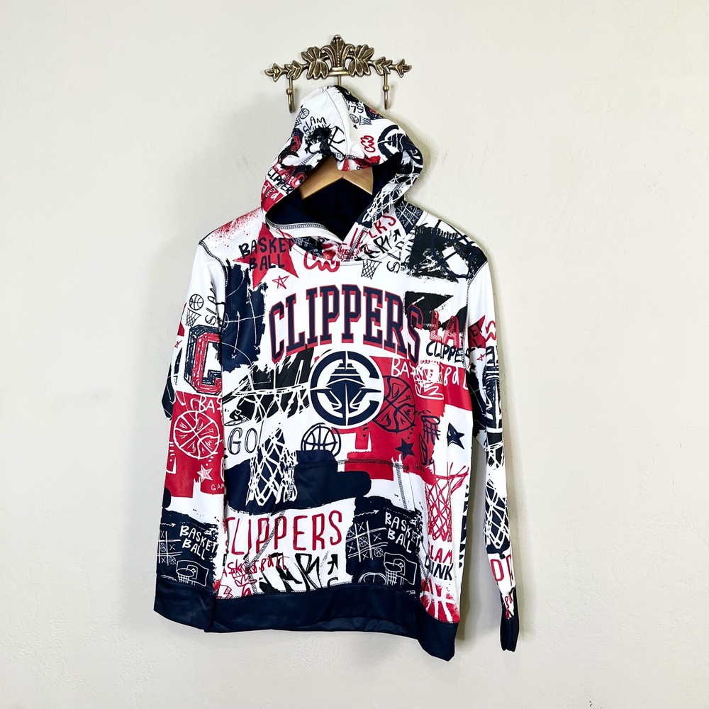 NBA LA Clippers Hoodie Graffiti Print Youth Size Large 14/16 Red White Blue New